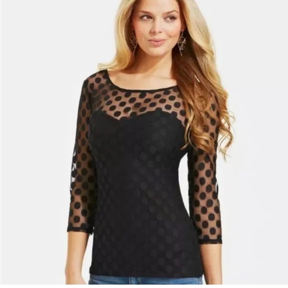 GUESS black sheer polka dot pin up sexy top size small